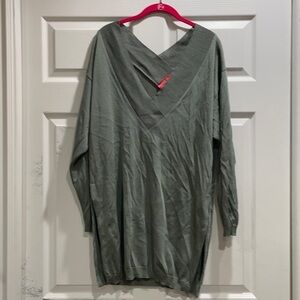 Dorothee Bis Olive Oversized V-Neck Tunic Sweater Top S